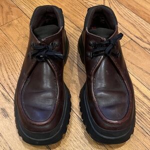 Prada Tyrolean Brixxen Brown Leather Lug Sole Boot